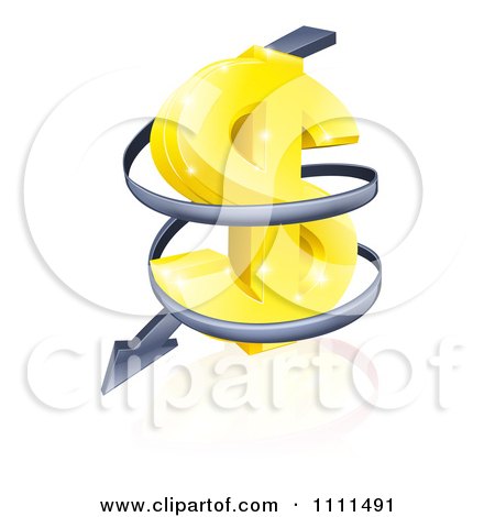 Clipart 3d Gold USD Dollar Symbol With Falling Arrow Spiraling Down - Royalty Free Vector Illustration by AtStockIllustration