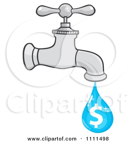 Clipart Dollar Water Droplet Emerging From A Faucet - Royalty Free Vector Illustration by Hit Toon