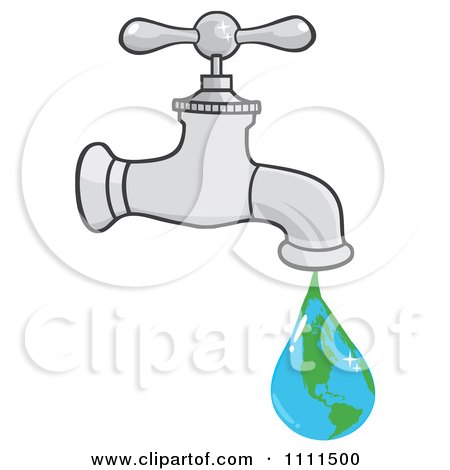 Clipart Water Faucet With An Earth Drop - Royalty Free Vector Illustration by Hit Toon