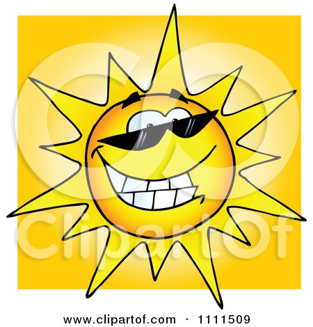 Clipart Happy Sun Grinning And Wearing Sunglasses Over Yellow - Royalty Free Vector Illustration by Hit Toon