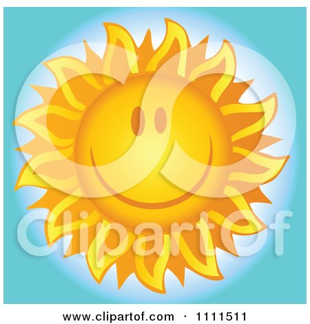 Clipart Cheerful Sun Grinning Over Blue - Royalty Free Vector Illustration by Hit Toon