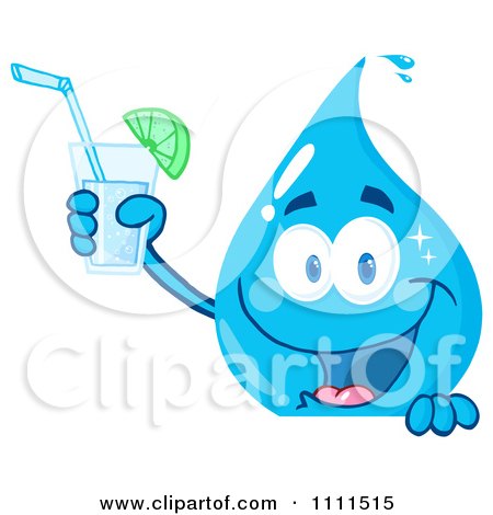 Clipart Water Drop Holding A Drink Over A Sign - Royalty Free Vector Illustration by Hit Toon