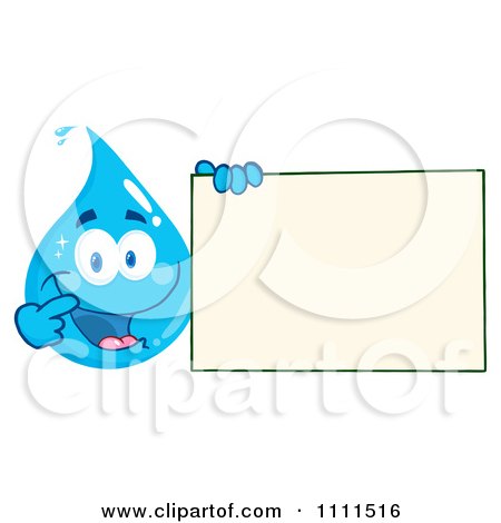 Clipart Water Drop Holding And Pointing To A Sign - Royalty Free Vector Illustration by Hit Toon