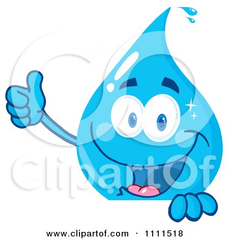 Clipart Water Drop Holding A Thumb Up Over A Sign - Royalty Free Vector Illustration by Hit Toon