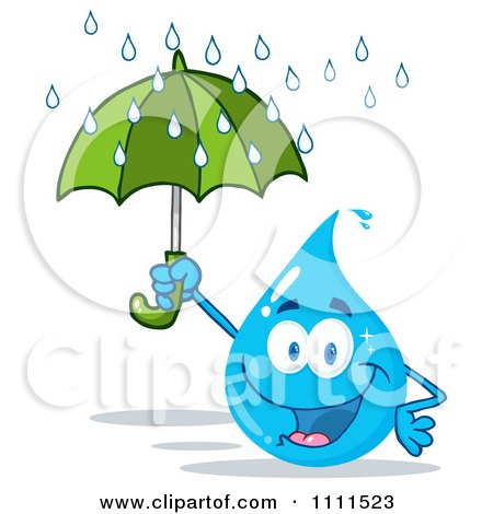 Clipart Water Drop Holding An Umbrella In The Rain - Royalty Free Vector Illustration by Hit Toon