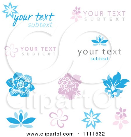 Clipart Pink And Blue Flower Logos And Sample Text - Royalty Free Vector Illustration by BestVector