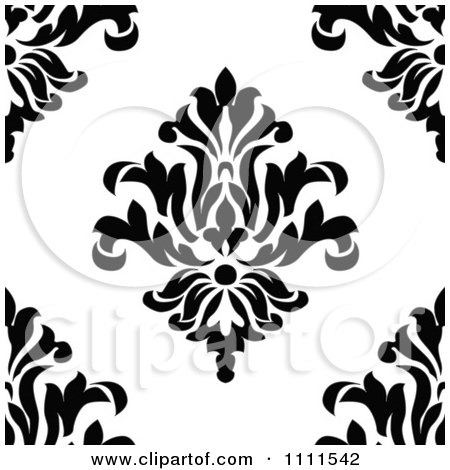 Clipart Seamless Black And White Vintage Floral Pattern 4 - Royalty Free Vector Illustration by BestVector