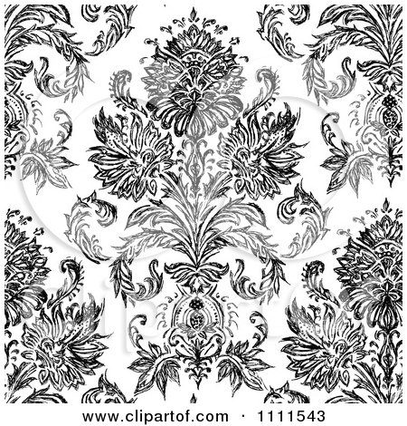 Clipart Seamless Black And White Vintage Floral Pattern 2 - Royalty Free Vector Illustration by BestVector