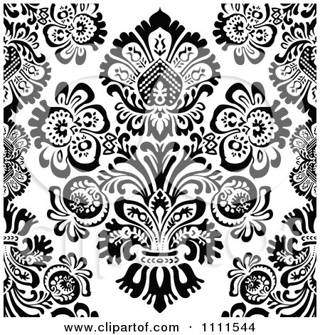 Clipart Seamless Black And White Vintage Floral Pattern 1 - Royalty Free Vector Illustration by BestVector