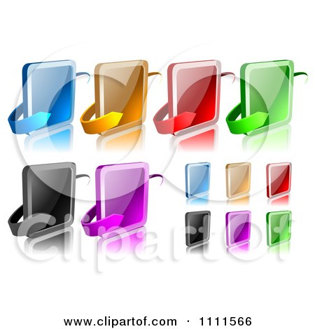 Clipart 3d Colorful Square Buttons And Arrows With Reflections - Royalty Free Vector Illustration by dero