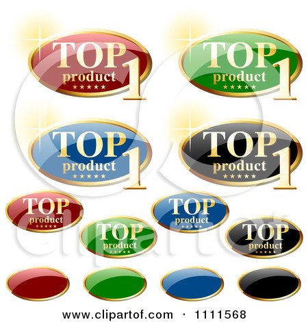 Clipart 3d Reflective Gold Rimmed Blank And Top Product Labels - Royalty Free Vector Illustration by dero