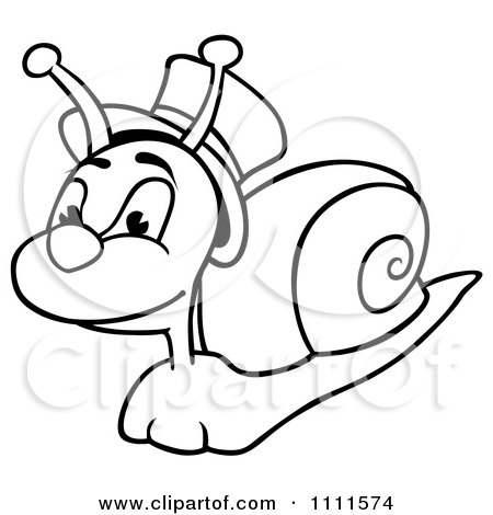 Clipart Outlined Snail Wearing A Top Hat - Royalty Free Vector Illustration by dero
