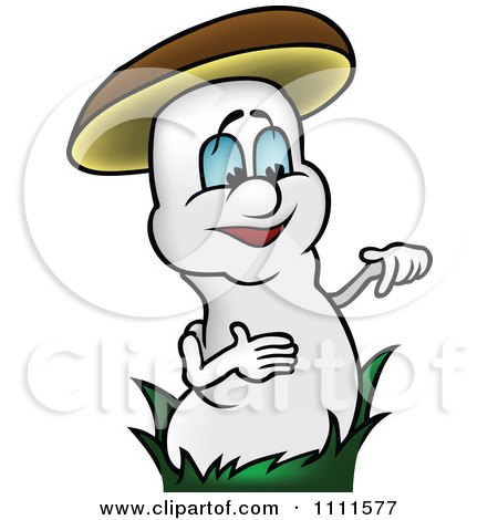 Clipart White Mushroom Gesturing With One Hand - Royalty Free Vector Illustration by dero