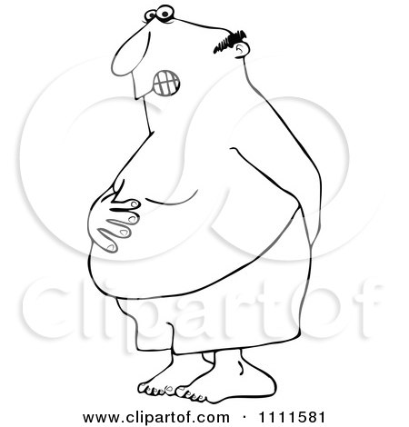 Clipart Outlined Chubby Man Holding His Tunny And Butt And Trying To Hold In A Bowel Movement - Royalty Free Vector Illustration by djart