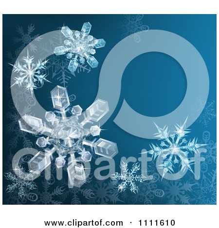 Clipart Blue Winter Background With 3d Icy Snowflakes And Copyspace - Royalty Free Vector Illustration by AtStockIllustration