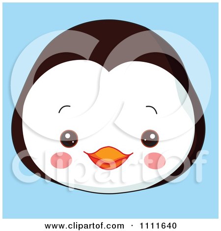 Clipart Cute Penguin Avatar Face On Blue - Royalty Free Vector Illustration by Pushkin