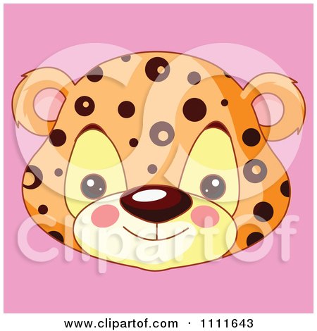 Clipart Cute Jaguar Avatar Face On Pink - Royalty Free Vector Illustration by Pushkin