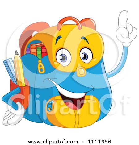 Clipart Happy School Backpack With An Idea - Royalty Free Vector Illustration by yayayoyo