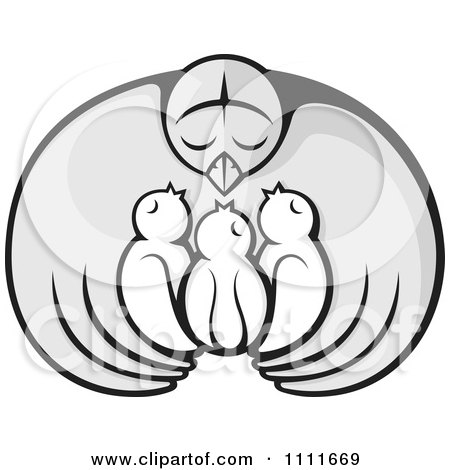 Clipart Mother Bird Embracing Her Chicks - Royalty Free Vector Illustration by Any Vector