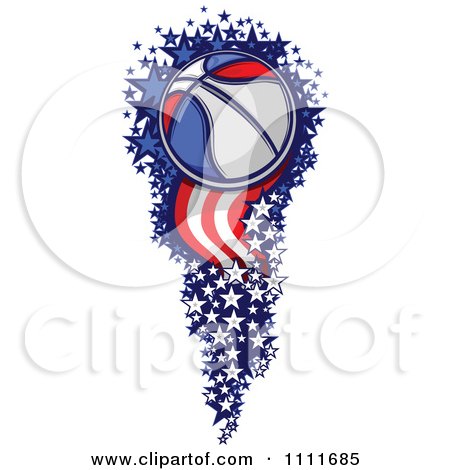 Clipart Basketball Flying With A Trail Of American Firework Stars And Stripes - Royalty Free Vector Illustration by Chromaco