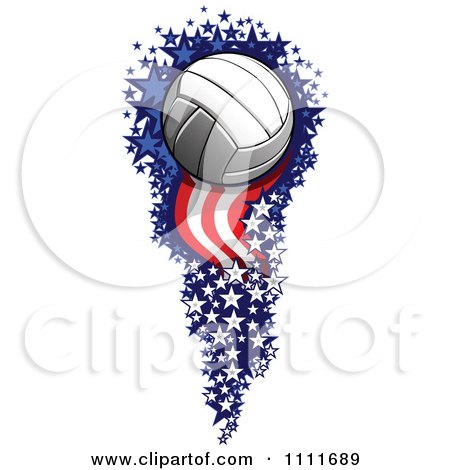 Clipart Volleyball Flying With A Trail Of American Firework Stars And Stripes - Royalty Free Vector Illustration by Chromaco