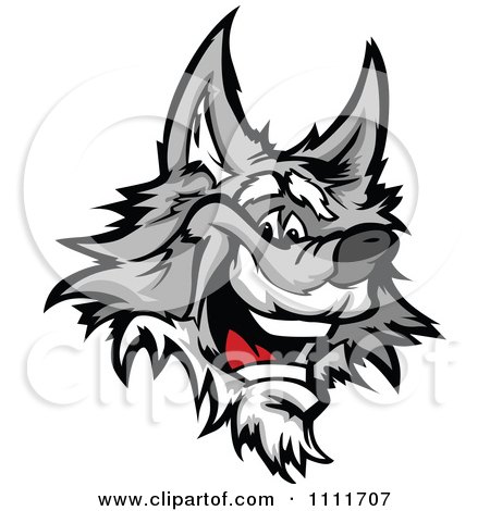 Clipart Happy Gray Wolf Mascot Head - Royalty Free Vector Illustration by Chromaco