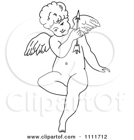 Clipart Outlined Cherub Holding An Arrow - Royalty Free Vector Illustration by Prawny Vintage