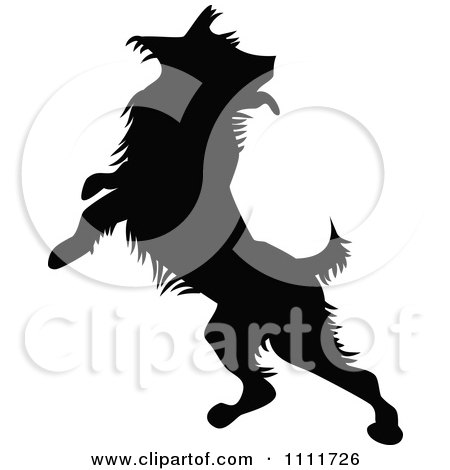 Clipart Silhouetted Dog Jumping In Black And White - Royalty Free Vector Illustration by Prawny Vintage
