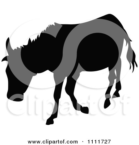 Clipart Silhouetted Donkey In Black And White - Royalty Free Vector Illustration by Prawny Vintage
