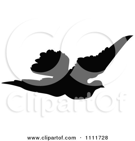 Clipart Silhouetted Flying Dove In Black And White - Royalty Free Vector Illustration by Prawny Vintage