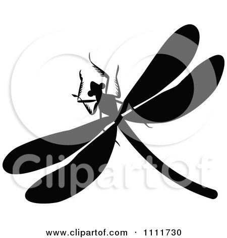 Clipart Silhouetted Dragonfly In Black And White - Royalty Free Vector Illustration by Prawny Vintage