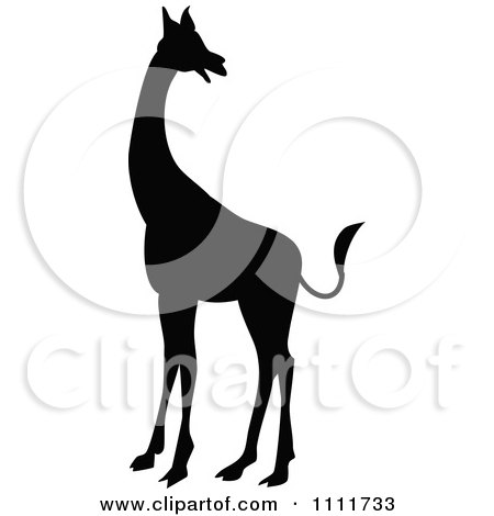 Clipart Silhouetted Giraffe In Black And White - Royalty Free Vector Illustration by Prawny Vintage