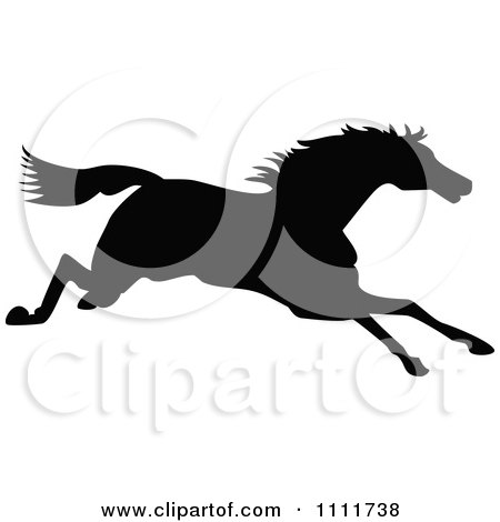 Clipart Silhouetted Running Horse In Black And White - Royalty Free Vector Illustration by Prawny Vintage