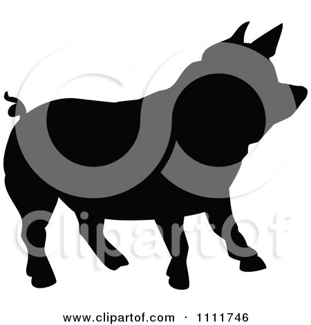 Clipart Silhouetted Pig In Black And White - Royalty Free Vector Illustration by Prawny Vintage