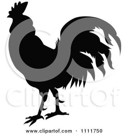 Clipart Silhouetted Rooster In Black And White - Royalty Free Vector Illustration by Prawny Vintage