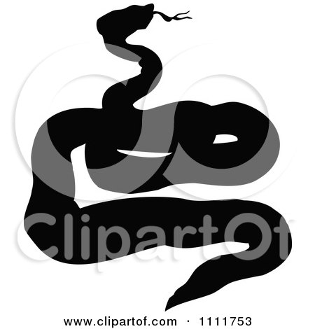Clipart Silhouetted Snake In Black And White - Royalty Free Vector Illustration by Prawny Vintage