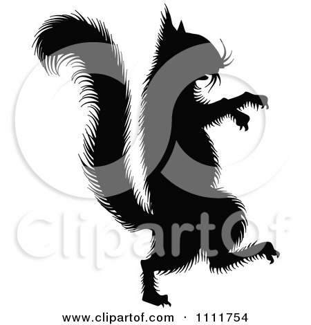 Clipart Silhouetted Squirrel In Black And White - Royalty Free Vector Illustration by Prawny Vintage