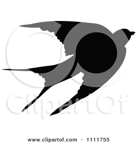 Clipart Silhouetted Swallow In Black And White - Royalty Free Vector Illustration by Prawny Vintage