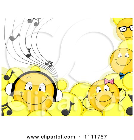 Clipart Smiley Emoticons With Headphones And Music Notes - Royalty Free Vector Illustration by BNP Design Studio