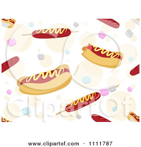 Clipart Seamless Pattern Of Hot Dogs Over Colorful Bubbles - Royalty Free Vector Illustration by BNP Design Studio