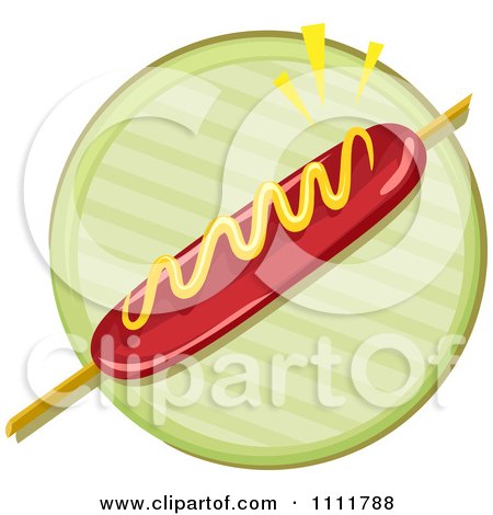 Clipart Hot Dog With Mustard On A Stick Over Green - Royalty Free Vector Illustration by BNP Design Studio