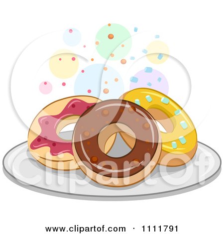 Clipart Donuts On A Plate With Colorful Circles - Royalty Free Vector Illustration by BNP Design Studio
