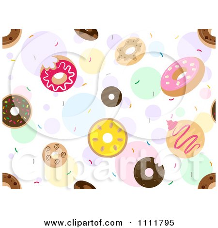 Clipart Seamless Pattern Of Donuts And Sprinkles Over Colorful Bubbles - Royalty Free Vector Illustration by BNP Design Studio