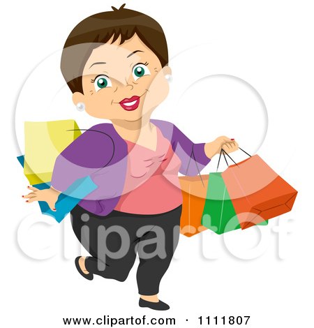 Clipart Happy Female Senior Citizen Carrying Shopping Bags - Royalty Free Vector Illustration by BNP Design Studio