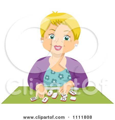 Clipart Happy Blond Senior Citizen Playing Dominoes - Royalty Free Vector Illustration by BNP Design Studio
