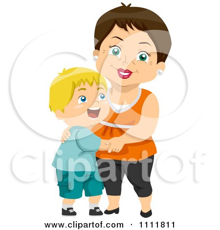 Clipart Happy Boy Hugging His Grandma - Royalty Free Vector Illustration by BNP Design Studio