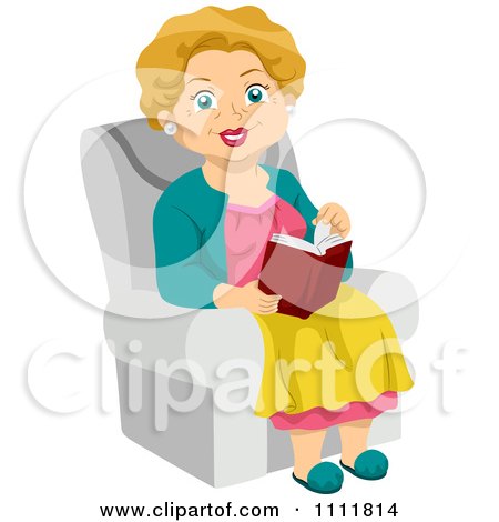 Clipart Happy Female Senior Citizen Reading In A Chair - Royalty Free Vector Illustration by BNP Design Studio