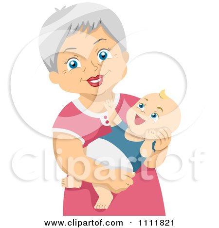 Clipart Happy Female Senior Citizen Holding A Baby Grandchild - Royalty Free Vector Illustration by BNP Design Studio