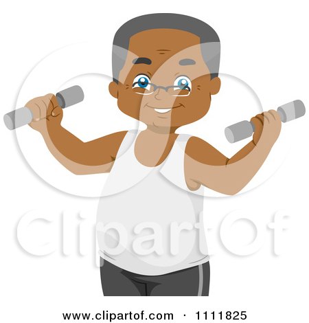 Clipart Happy Black Male Senior Citizen Lifting Weights - Royalty Free Vector Illustration by BNP Design Studio