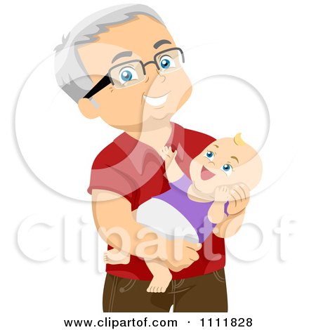 Clipart Happy Male Senior Citizen Holding A Baby Grandchild - Royalty Free Vector Illustration by BNP Design Studio